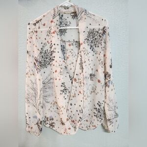 Honey Punch Floral Sheer Medium Cream Top EUC